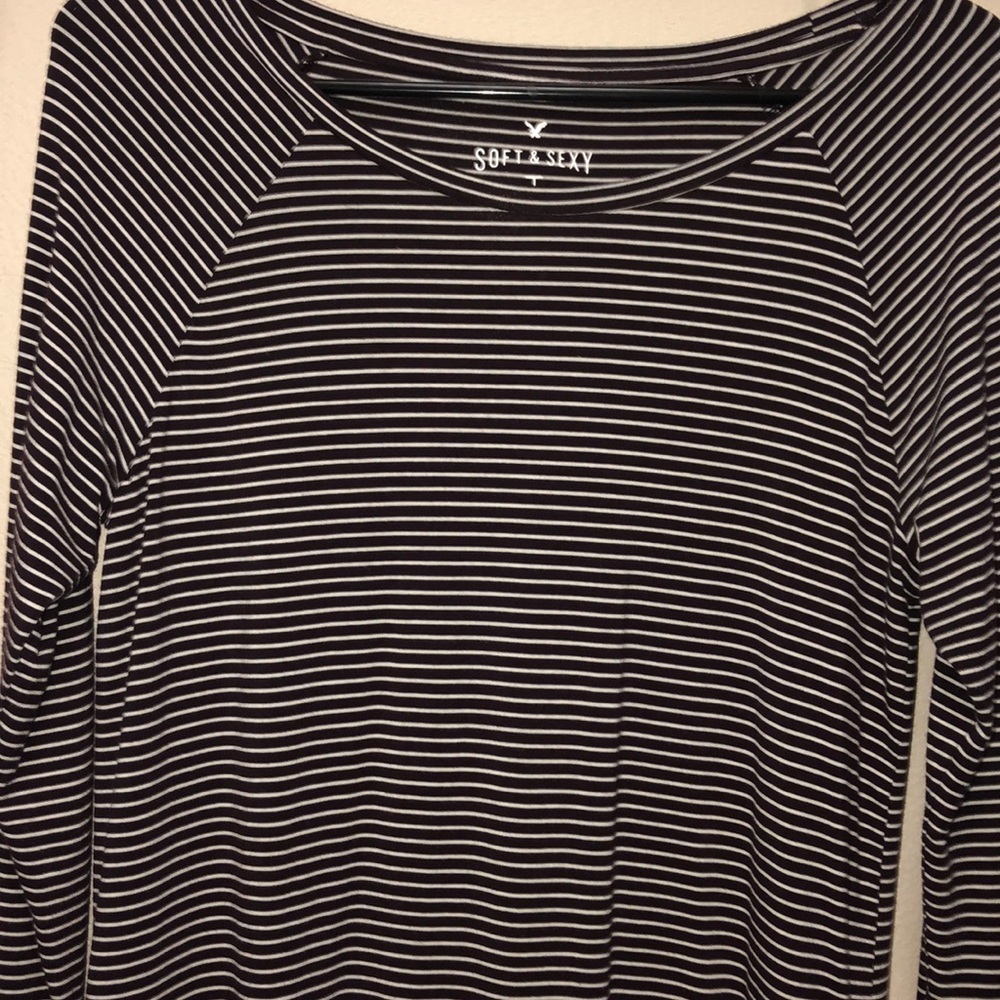 stripped maroon and white long sleeve